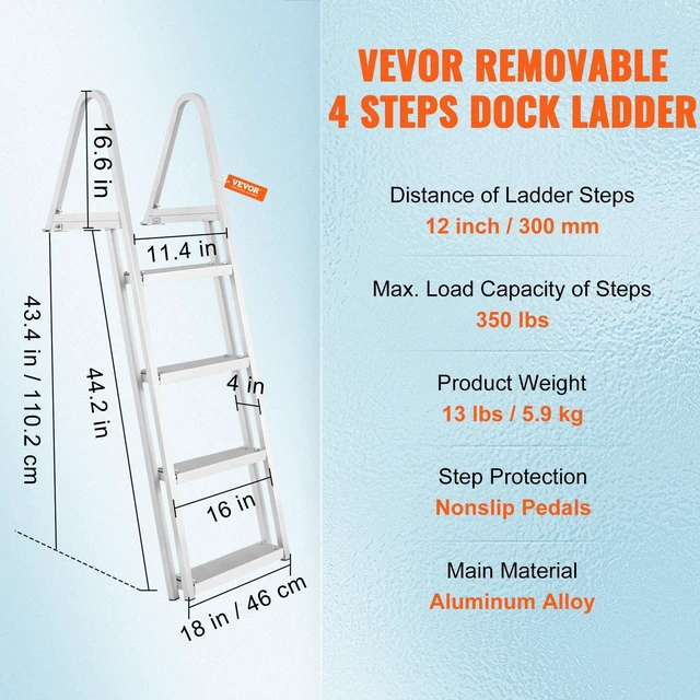 Alt view image 6 of 7 - Removable Dock Ladder 4 Steps 350 lbs Capacity Pontoon Boat Ladder | for Ship/Lake Swimming/Pool/Marine Boarding, Thickened Aluminum Alloy, 4 in Wide Step, Non-Slip Pedal, Quick Release Design