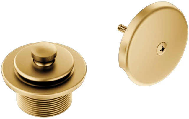 Main image of Brushed Gold Push-N-Lock Tub and Shower Drain Kit with 1-1/2 Inch Threads, Plug and Overflow Cover, T90331BG