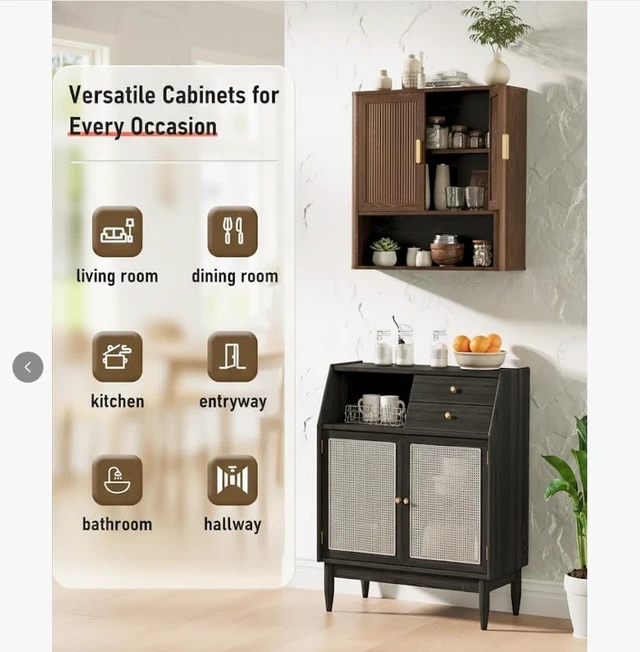 Alt view image 3 of 7 - Bathroom Storage Cabinet, Medicine Cabinet with Adjustable Wood Shelf & Doors, Over The Toilet Storage Cabinet for Laundry Room & Kitchen & Living Room (Walnut)
