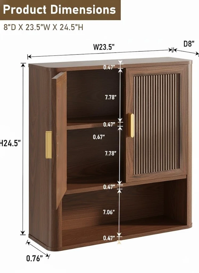 Alt view image 2 of 7 - Bathroom Storage Cabinet, Medicine Cabinet with Adjustable Wood Shelf & Doors, Over The Toilet Storage Cabinet for Laundry Room & Kitchen & Living Room (Walnut)