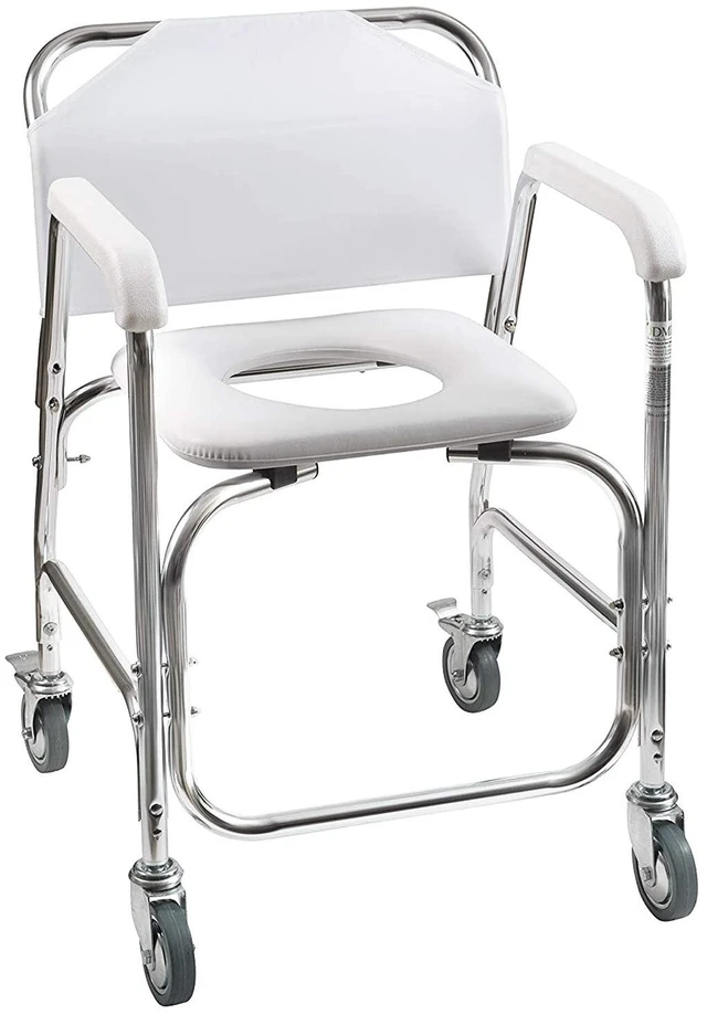 Main image of Rolling Shower Chair, Commode, Transport Chair, FSA Eligible, Rolling Bathroom Wheelchair for Handicap, Elderly, Injured or Disabled, 250 Lb. Weight Capacity, Aluminum Frame, White