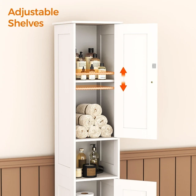 Alt view image 3 of 7 - Tall Bathroom Storage Cabinet with 2 Doors, Slim Bathroom Cabinet | Narrow Storage Cabinet with Adjustable Shelves, Reversible Door, Easy Assembly, for Bathroom, Living Room, White, 11.8''W