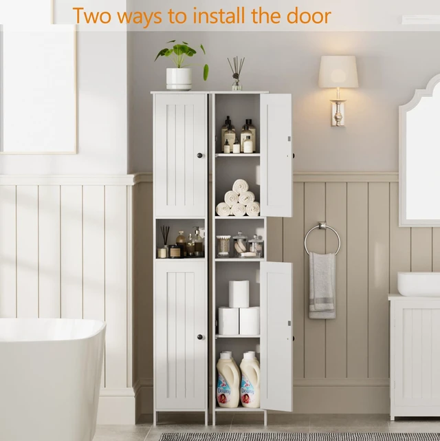 Alt view image 4 of 7 - Tall Bathroom Storage Cabinet with 2 Doors, Slim Bathroom Cabinet | Narrow Storage Cabinet with Adjustable Shelves, Reversible Door, Easy Assembly, for Bathroom, Living Room, White, 11.8''W