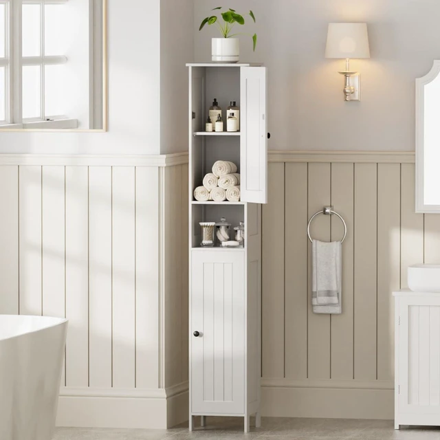 Alt view image 7 of 7 - Tall Bathroom Storage Cabinet with 2 Doors, Slim Bathroom Cabinet | Narrow Storage Cabinet with Adjustable Shelves, Reversible Door, Easy Assembly, for Bathroom, Living Room, White, 11.8''W