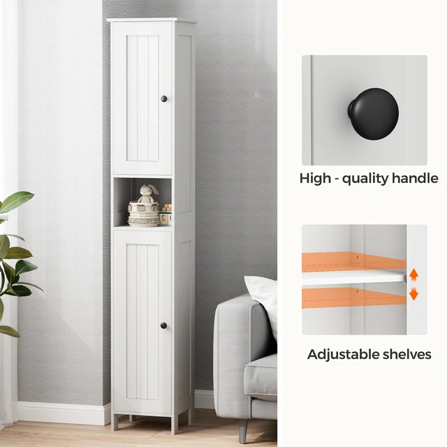 Alt view image 5 of 7 - Tall Bathroom Storage Cabinet with 2 Doors, Slim Bathroom Cabinet | Narrow Storage Cabinet with Adjustable Shelves, Reversible Door, Easy Assembly, for Bathroom, Living Room, White, 11.8''W