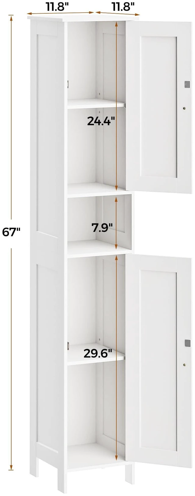 Alt view image 6 of 7 - Tall Bathroom Storage Cabinet with 2 Doors, Slim Bathroom Cabinet | Narrow Storage Cabinet with Adjustable Shelves, Reversible Door, Easy Assembly, for Bathroom, Living Room, White, 11.8''W