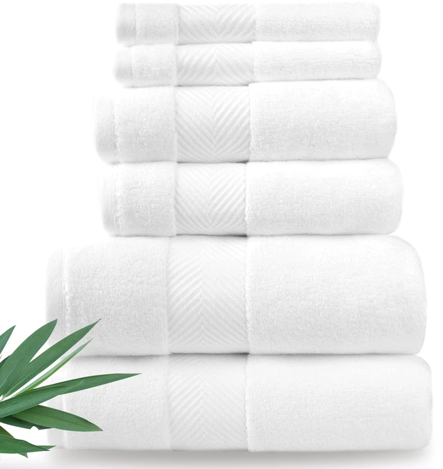 Main image of Luxury Viscose from Bamboo Bath Towels, Ultra Soft Set of 6, White | 700 GSM Plush, Absorbent & Quick Dry | Hanging Loops | OEKO-TEX Standard 100 | Veteran Owned | 6pc Towel Set for Bathroom