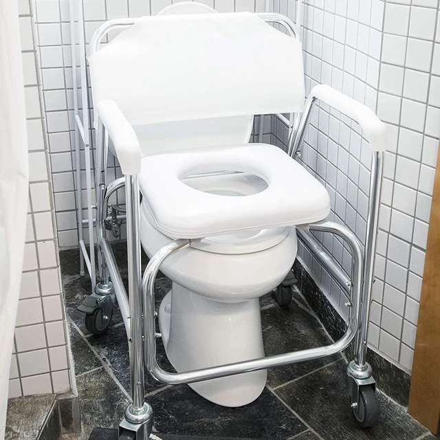 Alt view image 7 of 7 - Rolling Shower Chair, Commode, Transport Chair, FSA Eligible, Rolling Bathroom Wheelchair for Handicap, Elderly, Injured or Disabled, 250 Lb. Weight Capacity, Aluminum Frame, White