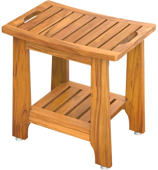 Main image of 18" Standard Teak Shower Bench with Japan-Made Non-Slip Leveling Feet | US Patented Design, Marine-Grade Hardware, Pre-Oiled European Teak Oil, Ready, 300lb, for Standard Tubs Showers & Outdoor Use