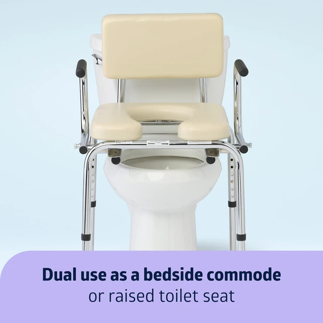 Alt view image 6 of 6 - Drop Arm Commode with Padded Seat and Backrest, Durable Toilet Chair for Adults and Seniors, Removable Pail, Splash Guard, Drop Down Arms for Easy Transfer, 350 lb. Weight Capacity, Tan