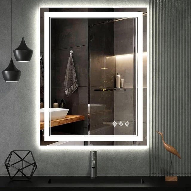 Main image of LED Bathroom Mirror, 24x32 Inch Vanity Mirror with Lights | Gradient Front and Backlit Bathroom Mirror with Lights, 3 Colors Dimmable CRI>90, IP54 Enhanced Anti-Fog, Hanging Plates