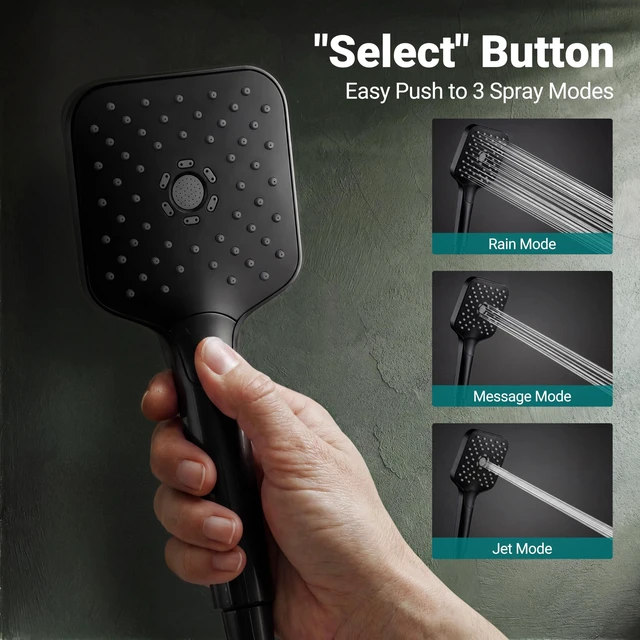 Alt view image 7 of 7 - 12" XXL Rainfall Shower Head with Handheld Combo Set, Matte Black | High Pressure, Magnetic Docking, Air-Infusion Tech, Anti-Leak One-Piece Design, Dual Square Showerhead