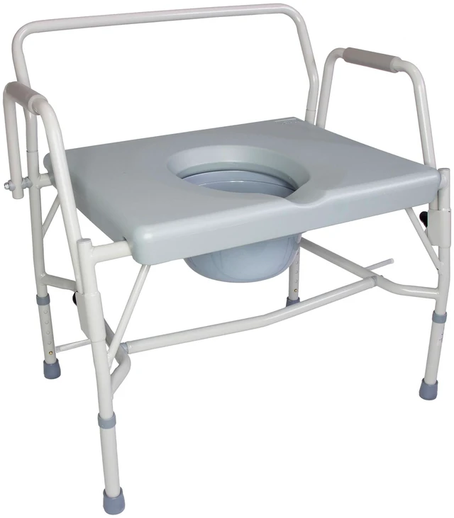 Main image of Drop Arm Portable Toilet Commode, Extra-Wide Seat, 500 Pound Weight Capacity, Bucket with Lid Included, Adjustable Legs, Elderly Assistance Products, Grey