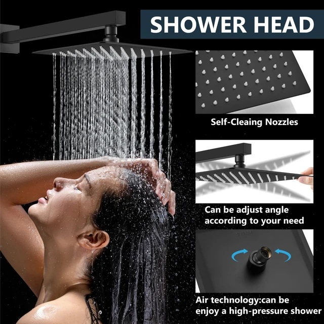 Alt view image 3 of 7 - Shower Faucet Set with Handheld Matte Black 8 Inch Head | Pressure Balance Shower Valve and Trim Kit,SUS304 Rain Head and Handle System,All Metal,Wall Mount,Bathroom,Handheld Spray