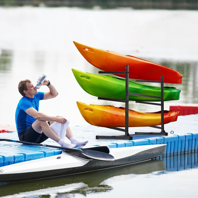 Alt view image 7 of 7 - Freestanding Kayak Storage Rack Kayak Tackle Storage Heavy Duty Weatherproof Outdoor Storage Rack Storage Hooks for Kayaks, SUP, Canoe Paddleboard, 3 Levels, Black, SL35003BK