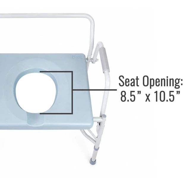 Alt view image 7 of 7 - Drop Arm Portable Toilet Commode, Extra-Wide Seat, 500 Pound Weight Capacity, Bucket with Lid Included, Adjustable Legs, Elderly Assistance Products, Grey