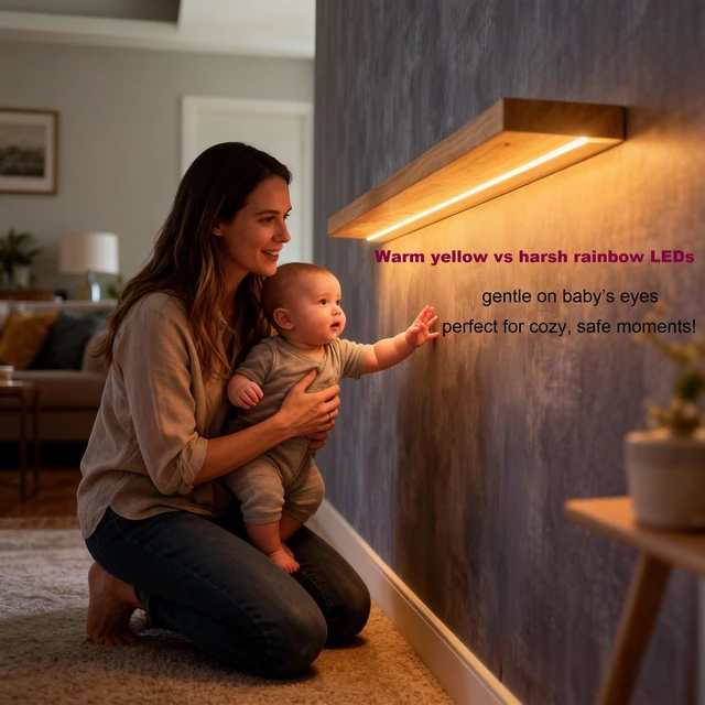 Alt view image 6 of 7 - 36 Inches Long Walnut Floating Shelves with Led Light | Rustic Solid Wood Farmhouse Wall Shelves with Invisible Brackets for Bedroom, Living Room, Kitchen, Bathroom Set of 2