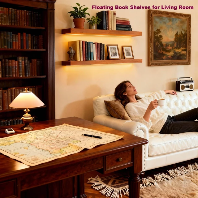 Alt view image 7 of 7 - 36 Inches Long Walnut Floating Shelves with Led Light | Rustic Solid Wood Farmhouse Wall Shelves with Invisible Brackets for Bedroom, Living Room, Kitchen, Bathroom Set of 2