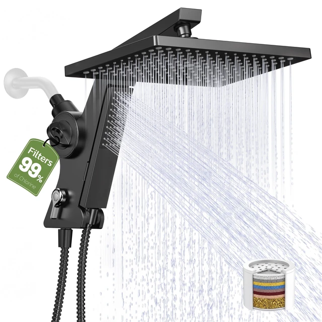 Main image of 12-Inch Filtered Rain Shower Head with Handheld Spray Combo Matte Black | High Pressure Rainfall Showerheads with Hard Water Softener Filter, Detachable Hand Held Shower Wand with Hose