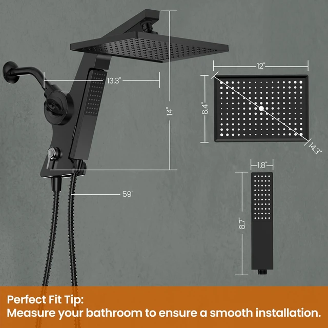 Alt view image 2 of 7 - 12-Inch Filtered Rain Shower Head with Handheld Spray Combo Matte Black | High Pressure Rainfall Showerheads with Hard Water Softener Filter, Detachable Hand Held Shower Wand with Hose
