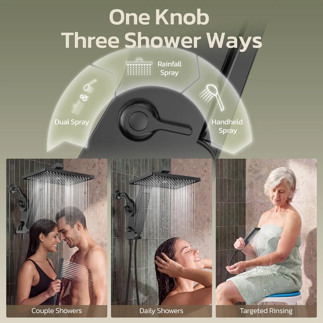 Alt view image 5 of 7 - 12-Inch Filtered Rain Shower Head with Handheld Spray Combo Matte Black | High Pressure Rainfall Showerheads with Hard Water Softener Filter, Detachable Hand Held Shower Wand with Hose