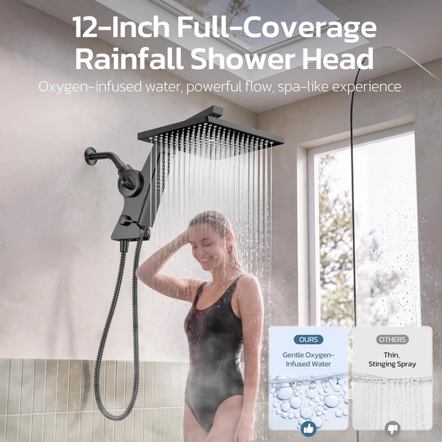 Alt view image 6 of 7 - 12-Inch Filtered Rain Shower Head with Handheld Spray Combo Matte Black | High Pressure Rainfall Showerheads with Hard Water Softener Filter, Detachable Hand Held Shower Wand with Hose