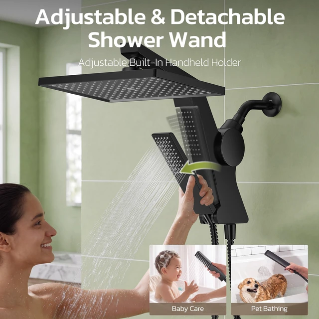 Alt view image 7 of 7 - 12-Inch Filtered Rain Shower Head with Handheld Spray Combo Matte Black | High Pressure Rainfall Showerheads with Hard Water Softener Filter, Detachable Hand Held Shower Wand with Hose
