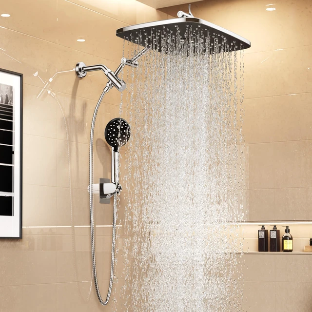 Main image of 14" Wide Rain Shower Head with Handheld,Full Body Coverage & Spa-Like | Multi Spray Modes, Rainfall Combo with 15" Metal Extension Arm, Detachable Dual Shower,Bathroom Decor, Durable, Chrome Silver