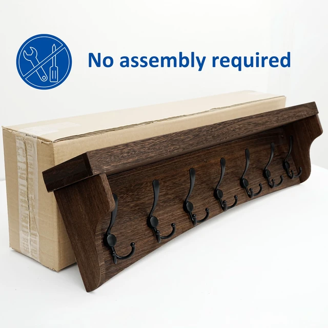 Alt view image 3 of 7 - Rustic Coat Rack Wall Mount with Shelf,35" Long Wall Shelf with Hooks Underneath,7 Triple Hooks for Hanging Jacket,Bathroom,Entryway,Weathered Brown