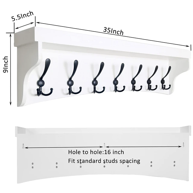 Alt view image 2 of 6 - Coat Rack Wall Mount with Shelf,35" Long White Wall Shelf with Hooks Underneath,Entryway Coat Rack with 7 Triple Hooks for Hanging Coats,Bathroom,Mudroom,Hallway