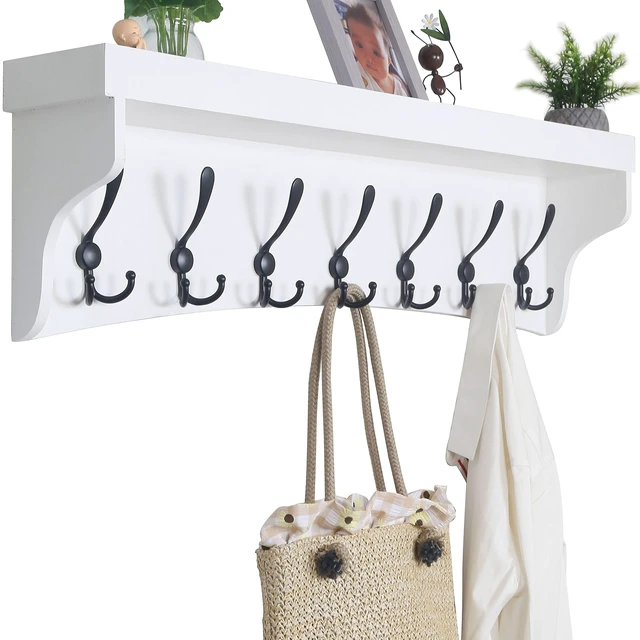 Main image of Coat Rack Wall Mount with Shelf,35" Long White Wall Shelf with Hooks Underneath,Entryway Coat Rack with 7 Triple Hooks for Hanging Coats,Bathroom,Mudroom,Hallway