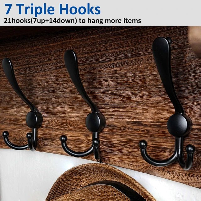 Alt view image 7 of 7 - Rustic Coat Rack Wall Mount with Shelf,35" Long Wall Shelf with Hooks Underneath,7 Triple Hooks for Hanging Jacket,Bathroom,Entryway,Weathered Brown