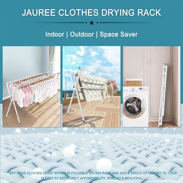Alt view image 5 of 6 - 95 Inches Clothes Drying Rack, Drying Rack Clothing Folding Indoor Outdoor, Heavy Duty Stainless Steel Laundry Drying Rack, Foldable Portable Clothes Rack Garment Rack with 20 Hooks White