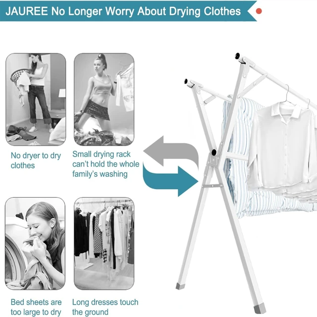 Alt view image 6 of 6 - 95 Inches Clothes Drying Rack, Drying Rack Clothing Folding Indoor Outdoor, Heavy Duty Stainless Steel Laundry Drying Rack, Foldable Portable Clothes Rack Garment Rack with 20 Hooks White