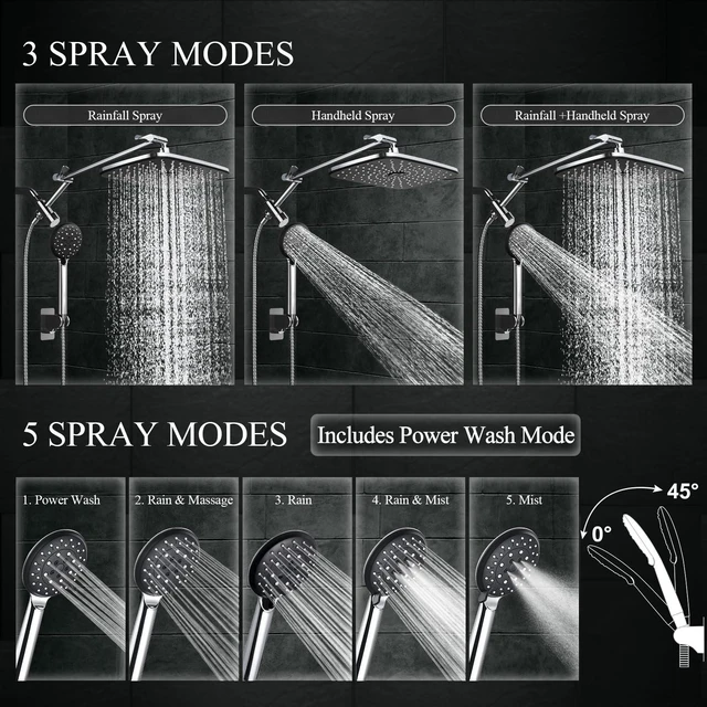 Alt view image 4 of 7 - 14" Wide Rain Shower Head with Handheld,Full Body Coverage & Spa-Like | Multi Spray Modes, Rainfall Combo with 15" Metal Extension Arm, Detachable Dual Shower,Bathroom Decor, Durable, Chrome Silver