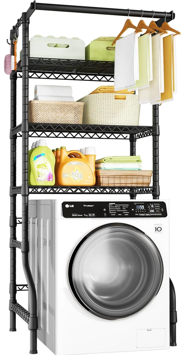 Main image of U11 Medium Over Washer and Dryer Shelves, 3 Tiers Laundry Room Storage and Organizer Standing Shelf, Metal Freestanding Clothes Drying Rack, 31.1W x 19.7D x 77.6H, Black