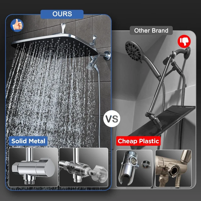 Alt view image 7 of 7 - 14" Wide Rain Shower Head with Handheld,Full Body Coverage & Spa-Like | Multi Spray Modes, Rainfall Combo with 15" Metal Extension Arm, Detachable Dual Shower,Bathroom Decor, Durable, Chrome Silver