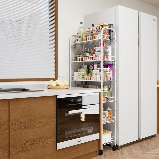 Alt view image 2 of 7 - 6 Tier Slim Rolling Storage Cart with Wheels, Metal Mobile Shelving Unit Organizer Utility Cart for Office Bathroom Kitchen Laundry Room Narrow Places (White 10 Inches)