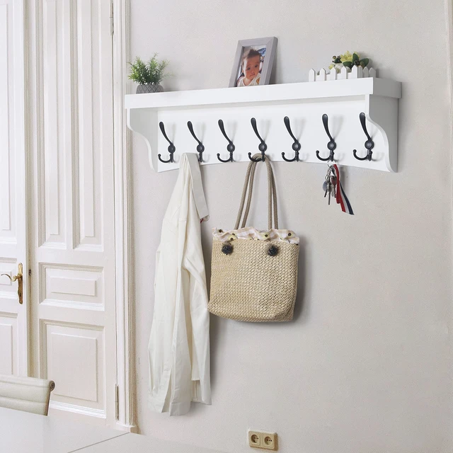 Alt view image 5 of 6 - Coat Rack Wall Mount with Shelf,35" Long White Wall Shelf with Hooks Underneath,Entryway Coat Rack with 7 Triple Hooks for Hanging Coats,Bathroom,Mudroom,Hallway