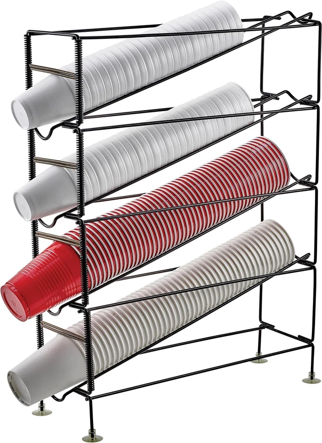 Main image of 20" 4-Tier Cup Dispenser Rack Dispensing Rack | Four-tier, Suction feet, Restaurant service, Great for Snow Cone Cups, Cup Storage, Concession Stands and Counter Service