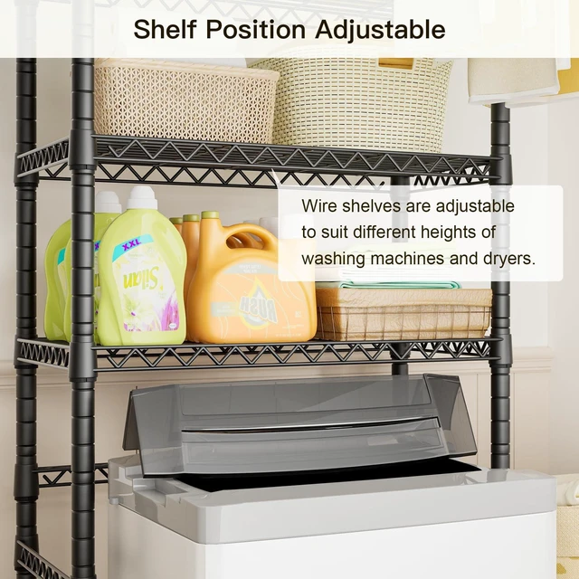 Alt view image 4 of 7 - U11 Medium Over Washer and Dryer Shelves, 3 Tiers Laundry Room Storage and Organizer Standing Shelf, Metal Freestanding Clothes Drying Rack, 31.1W x 19.7D x 77.6H, Black