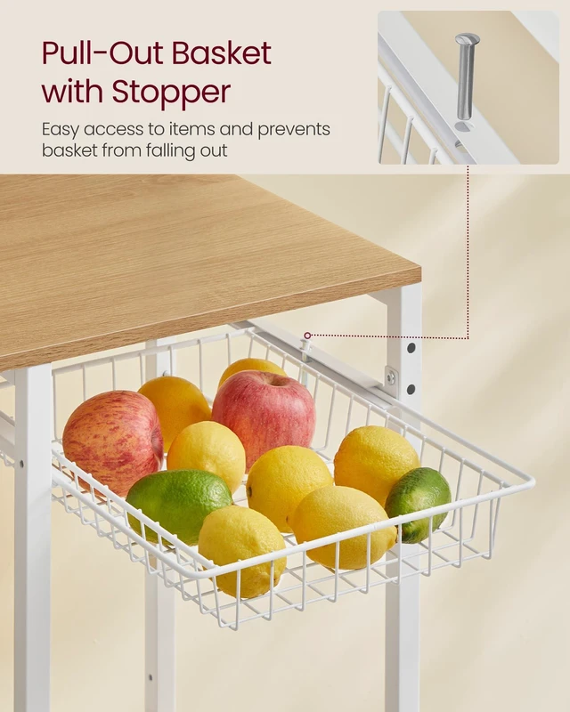 Alt view image 7 of 7 - Baker's Rack, 35.4 Inches Microwave Stand with Wire Basket, 8 Hooks | For Spices, Pots, and Pans, Golden Oak and Cloud White, BARNET Collection UKKS031Y09
