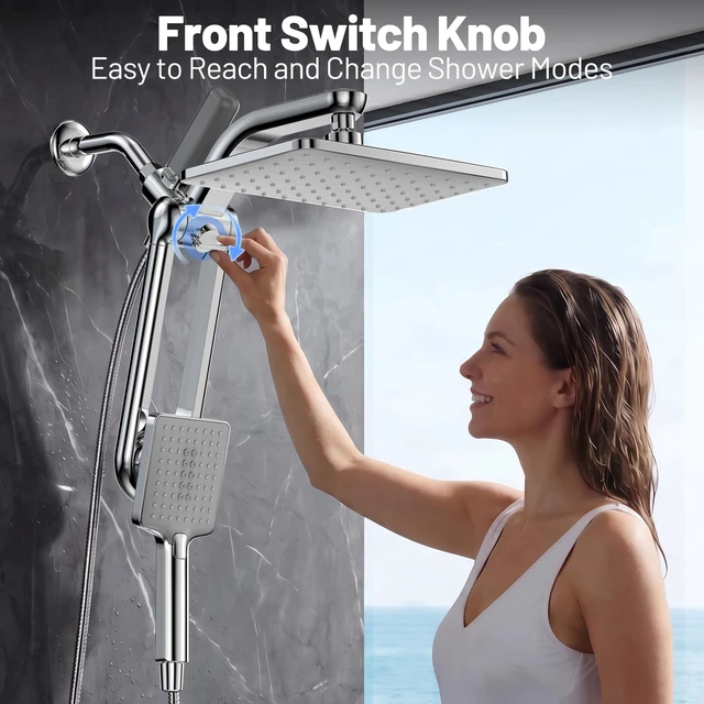 Alt view image 5 of 7 - Dual Filtered Rainfall Handheld Showerhead Spray Combo for Bathroom | 2026 Upgraded Shower Head Combo, Dual Filtration For Skin & Hair Care, One-Button Filter Replacement, Modern Chrome