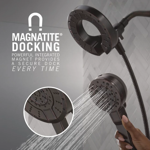 Alt view image 5 of 7 - 5-Setting In2ition 2-in-1 Dual Shower Head with Handheld High Pressure ProClean Spray, Oil Rubbed Bronze Detachable Shower Head with Hose, 1.75 GPM Flow Rate, Venetian Bronze 75548RB