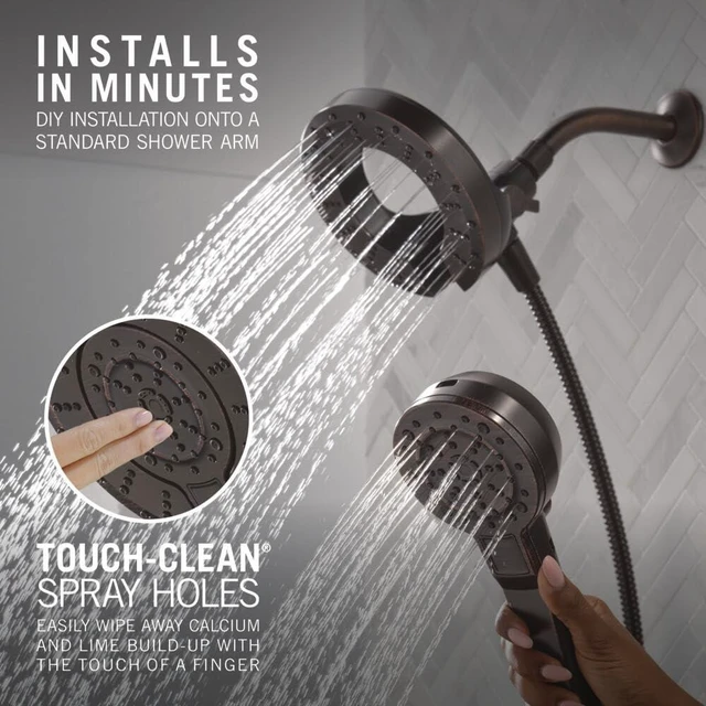 Alt view image 7 of 7 - 5-Setting In2ition 2-in-1 Dual Shower Head with Handheld High Pressure ProClean Spray, Oil Rubbed Bronze Detachable Shower Head with Hose, 1.75 GPM Flow Rate, Venetian Bronze 75548RB