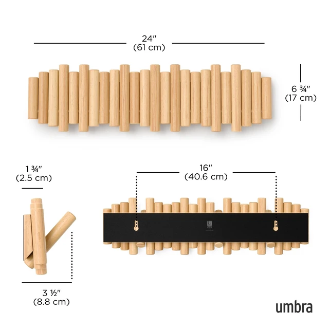 Alt view image 3 of 7 - Picket Coat Rack with 8 Hooks Natural Wall-Mounted Coat Rack with Flip-Down Wooden Hooks, Real Pine Wood Decorative Wall Storage for Jackets, Hats, Scarves, Bags, Entryway, Bedroom Living Room