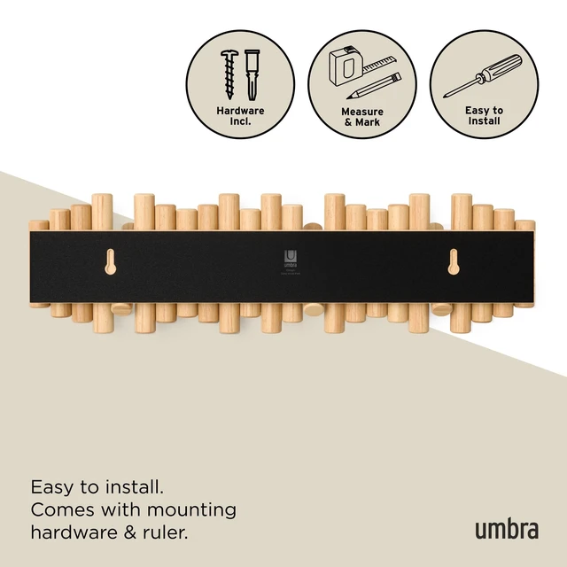 Alt view image 6 of 7 - Picket Coat Rack with 8 Hooks Natural Wall-Mounted Coat Rack with Flip-Down Wooden Hooks, Real Pine Wood Decorative Wall Storage for Jackets, Hats, Scarves, Bags, Entryway, Bedroom Living Room