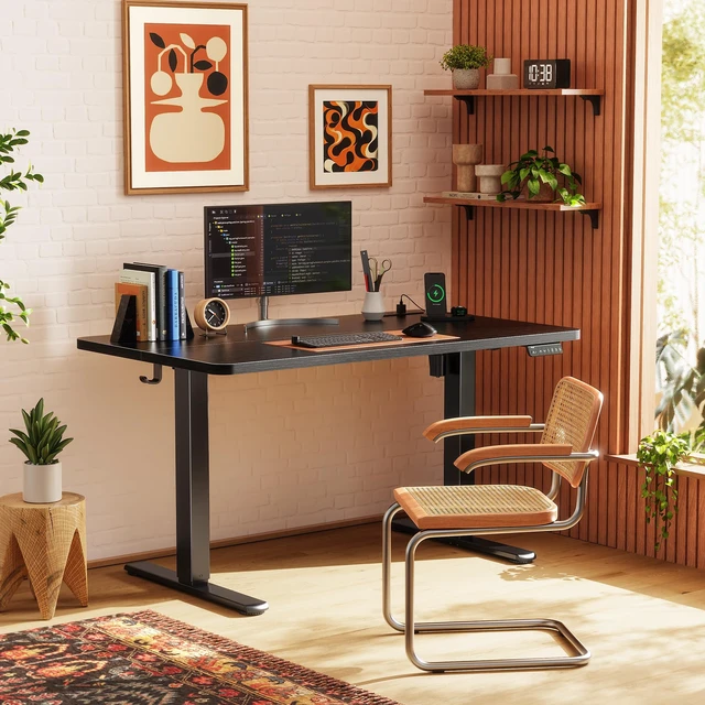 Alt view image 4 of 7 - 47 X 24 Inch Electric Standing Desk with Power Outlets and USB-C Port, Height Adjustable Desk, Sit Stand Desk for Home Office, Computer & Gaming Desk with 3 Presets, Stable Steel Frame, Black