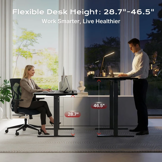 Alt view image 6 of 7 - 47 X 24 Inch Electric Standing Desk with Power Outlets and USB-C Port, Height Adjustable Desk, Sit Stand Desk for Home Office, Computer & Gaming Desk with 3 Presets, Stable Steel Frame, Black