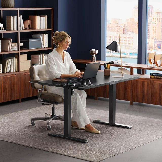 Alt view image 7 of 7 - 47 X 24 Inch Electric Standing Desk with Power Outlets and USB-C Port, Height Adjustable Desk, Sit Stand Desk for Home Office, Computer & Gaming Desk with 3 Presets, Stable Steel Frame, Black